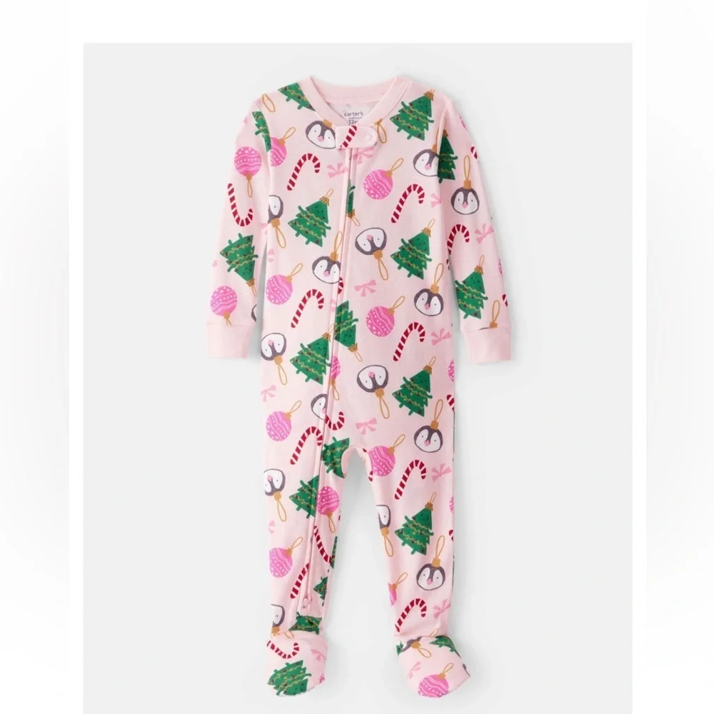 Carter's Pink Festive Penguin and Tree Footie